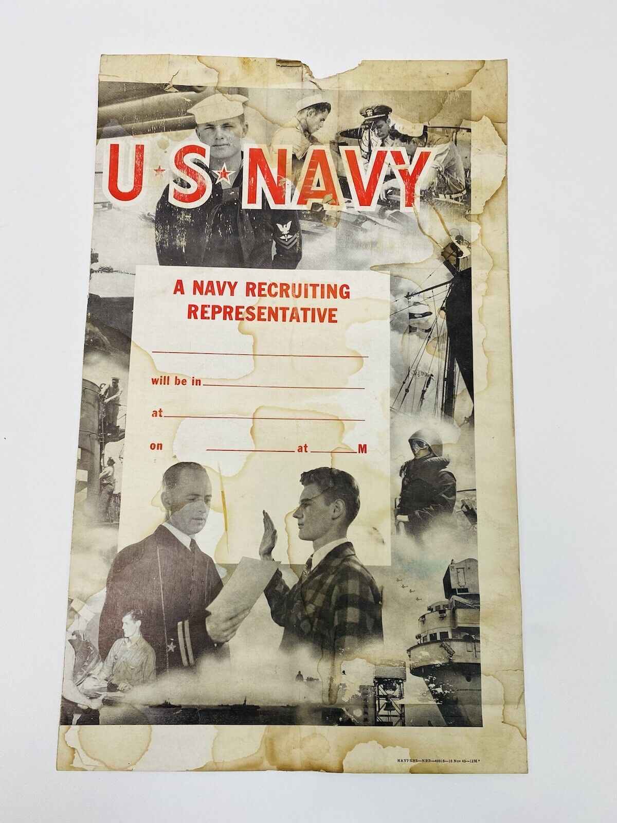 Original Rare Authentic WWII recruiting Station poster – US Navy 1945  Vintage
