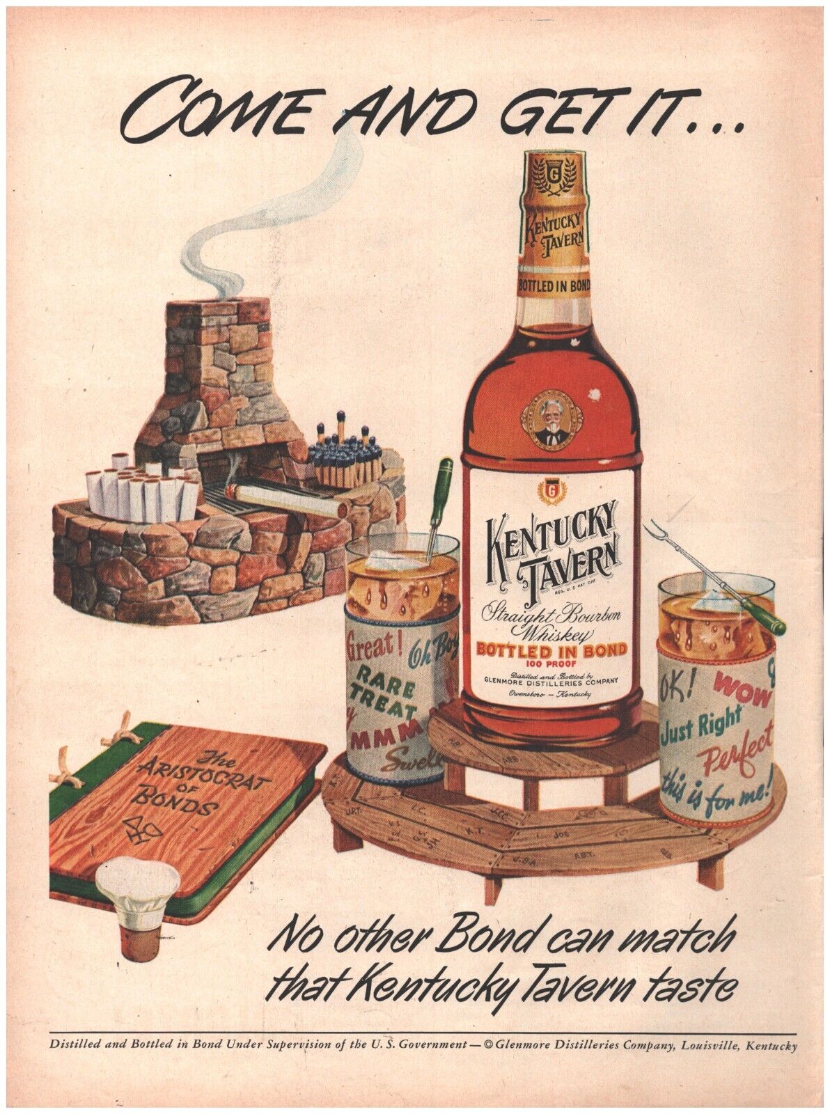 1952 Kentucky Tavern Straight Bourbon Whiskey Vintage Original Magazine Print Ad