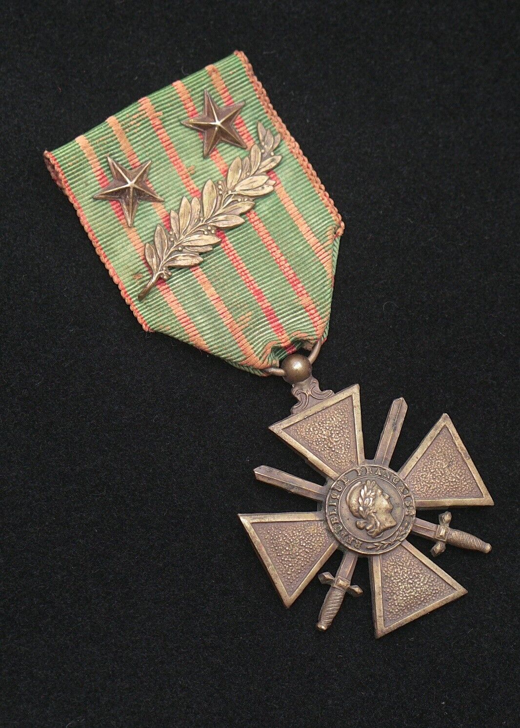WWI 1918 French Croix de Guerre with Palm Citation & Two Bronze Star Citations