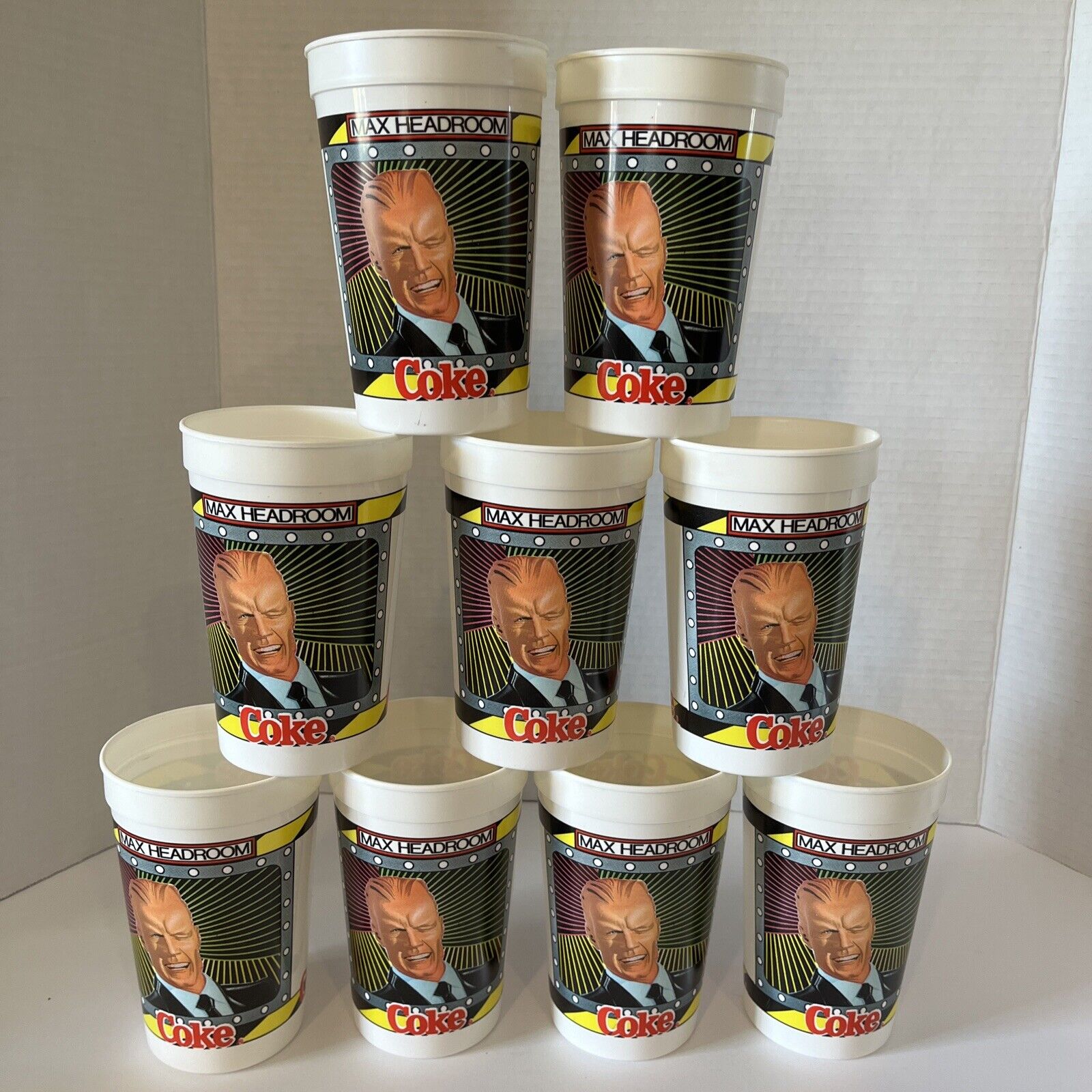 Lot Of 9 1980s Max Headroom Promo Coca Cola Plastic Drinking Cup Catch The Wave