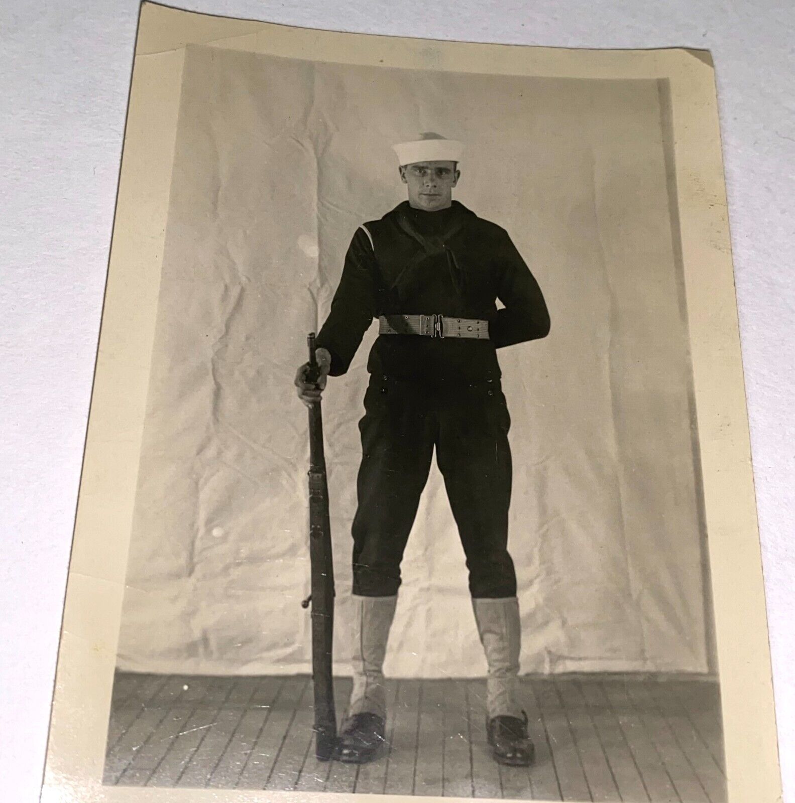 Rare Antique ID\'d American WWII Navy Sailor Newport, Rhode Island Snapshot Photo