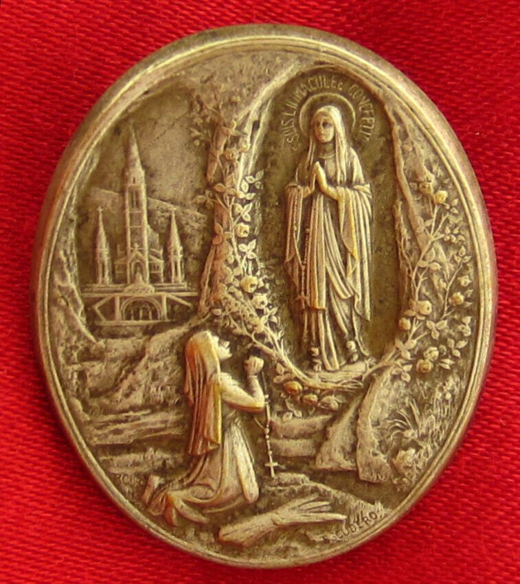 Vintage LOURDES Medal With Screw On Back For Tiny Plaque Religious Decoration