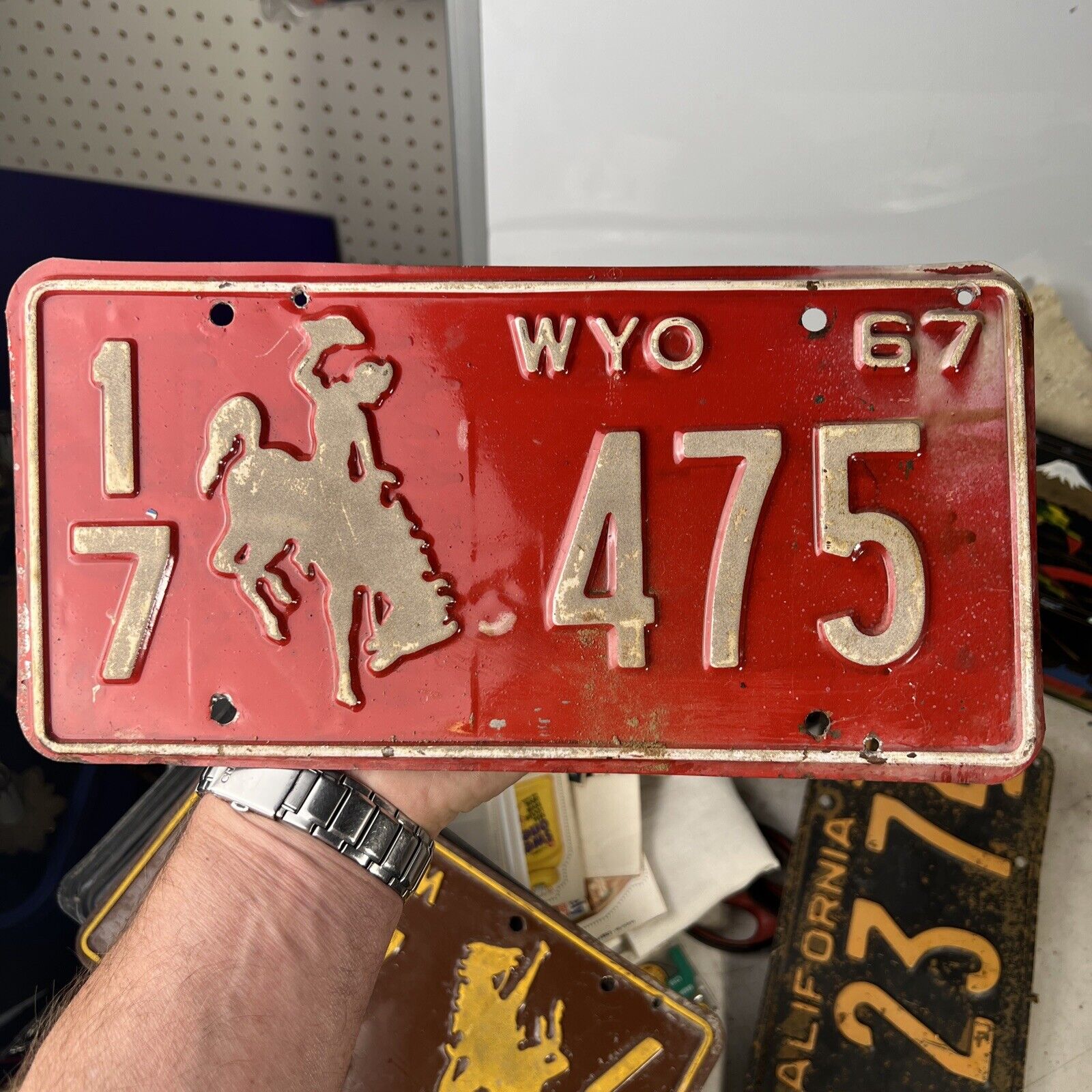 Wyoming 1967 License Plate Vintage Auto 17 475 Vintage Cowboy Bronco