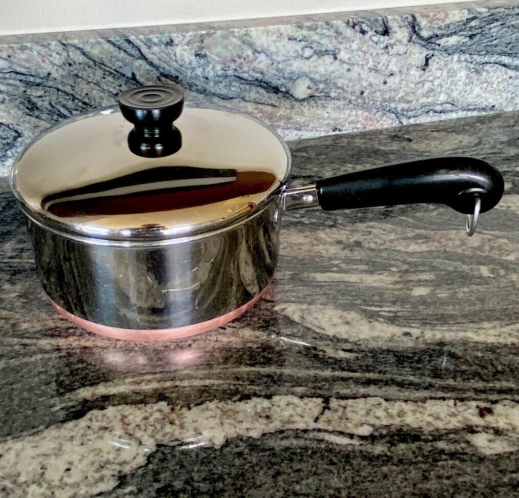 Vintage 1801 Revere Ware Sauce Pan Pot Copper Clad Bottom With Lid Illonois