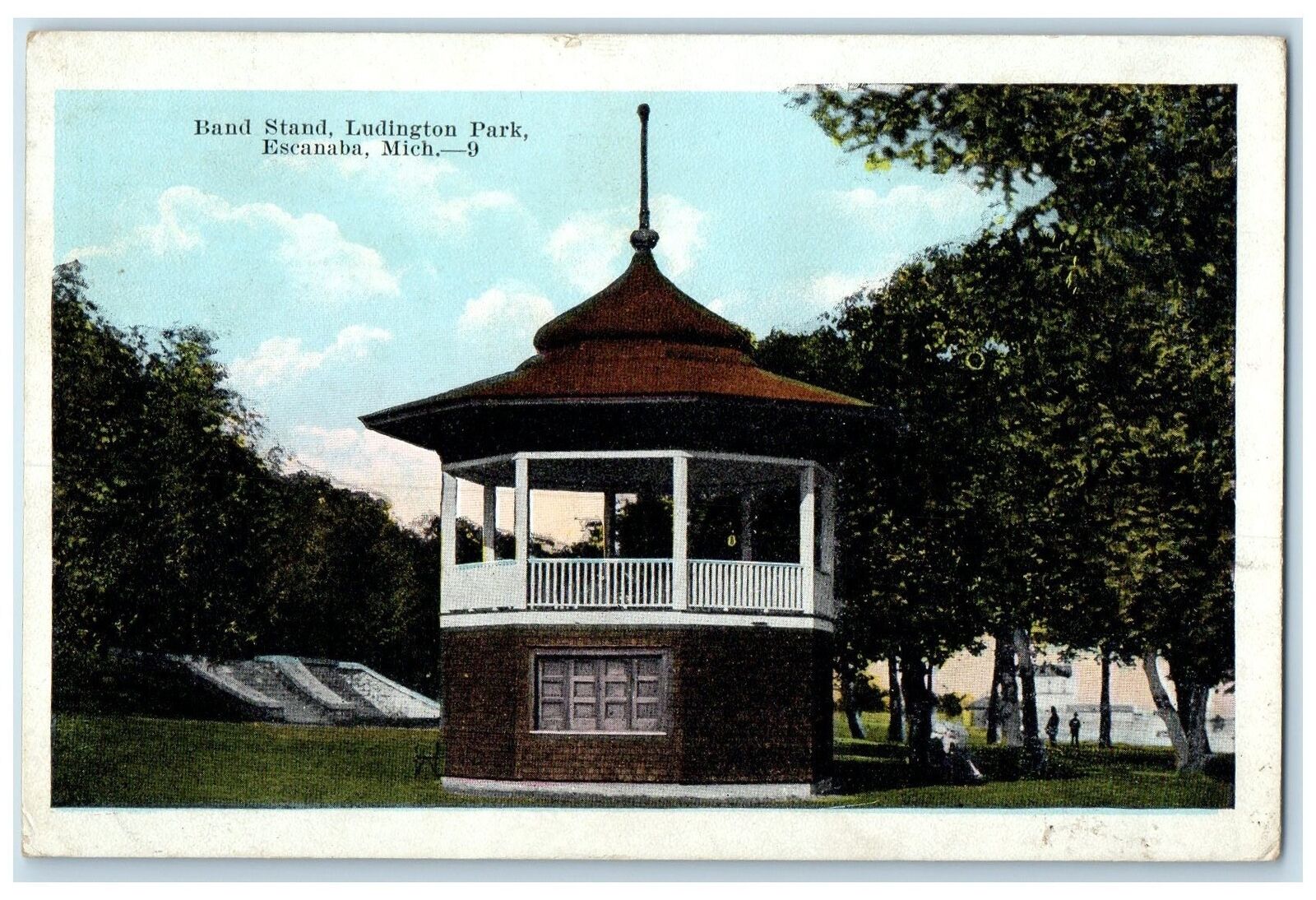 1936 Band Stand Ludington Park View Escanaba Michigan MI Posted Vintage Postcard