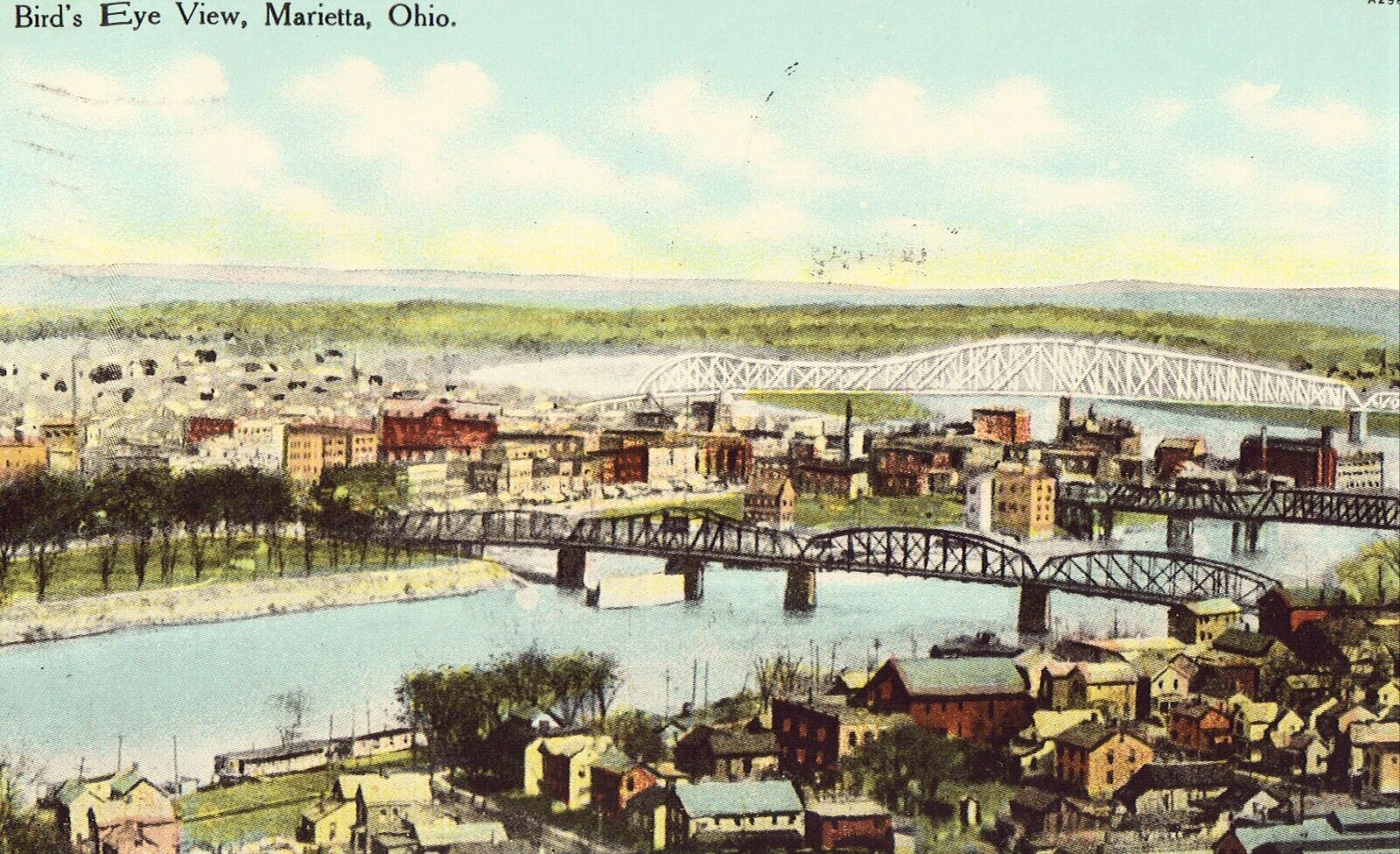 Bird\'s- Eye View of Marietta, Ohio 1910 Postcard