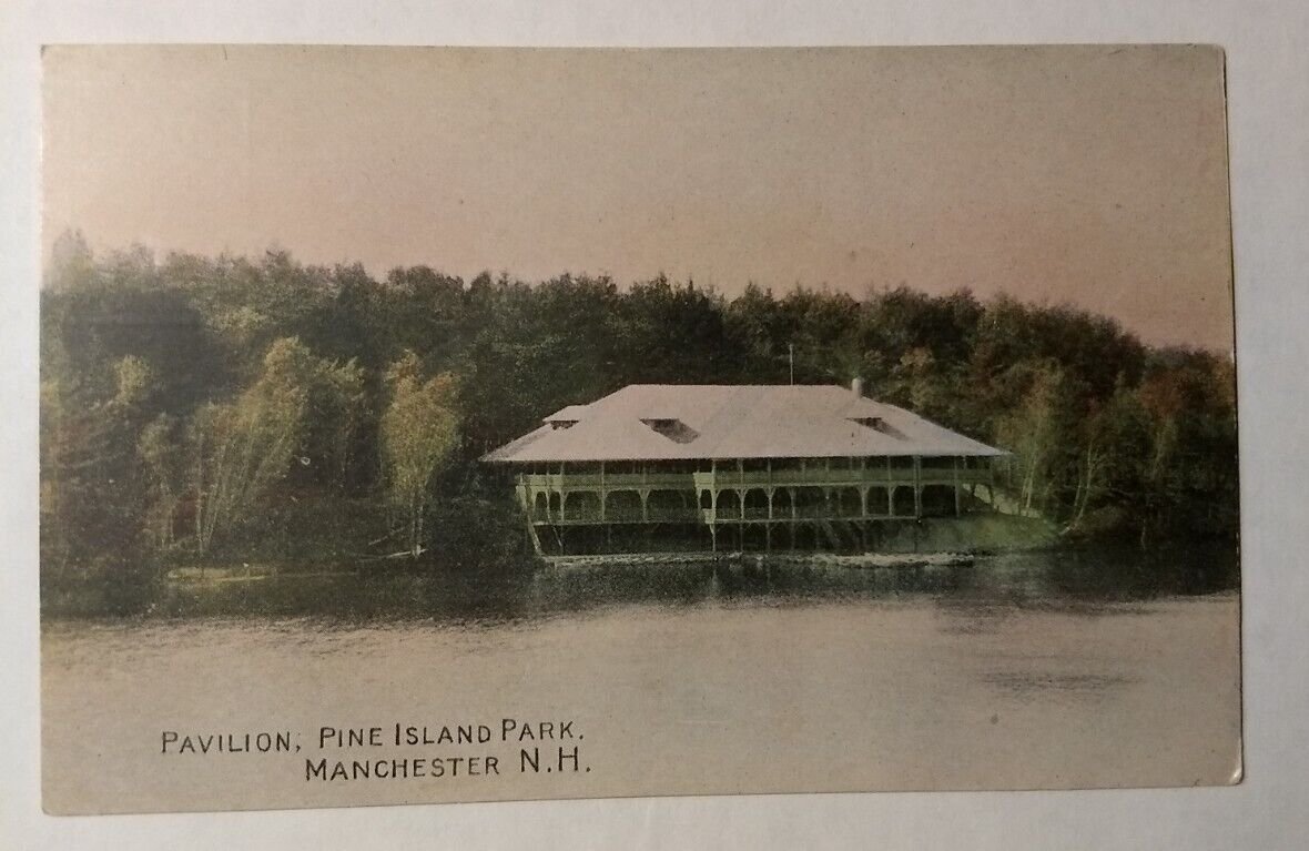 Vtg Private Postcard Antique Pine Island Park Pavilion Manchester, New Hampshire