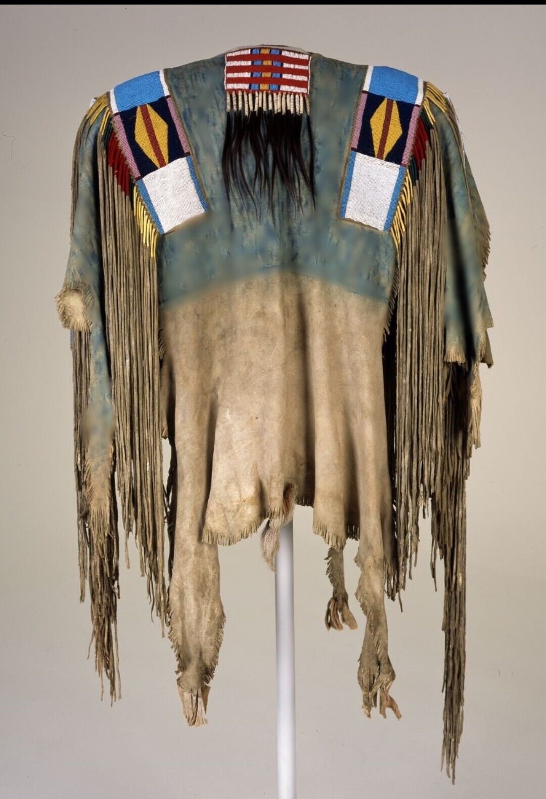 Old Antique Style Beige Suede Hide Beaded Fringe Powwow War Shirt NBS159