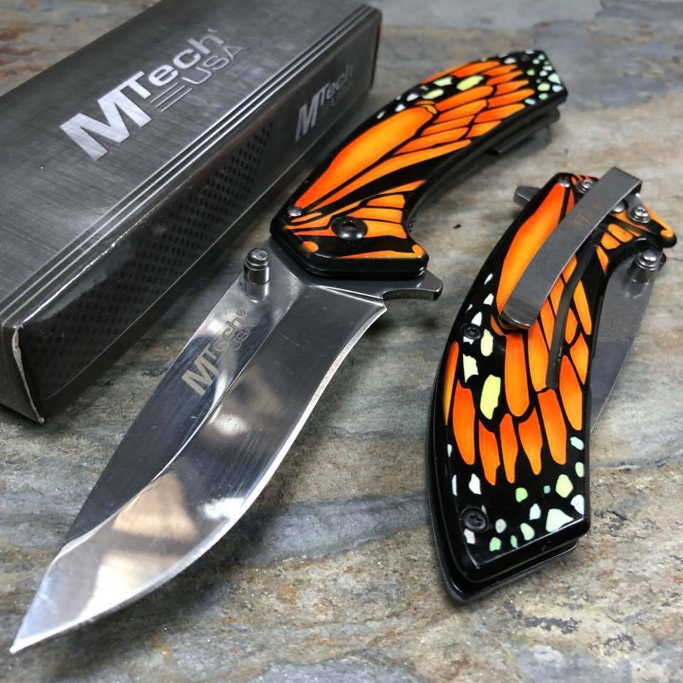MTech USA Ballistic Orange Butterfly Handle Fantasy Pocket Collectible Knife