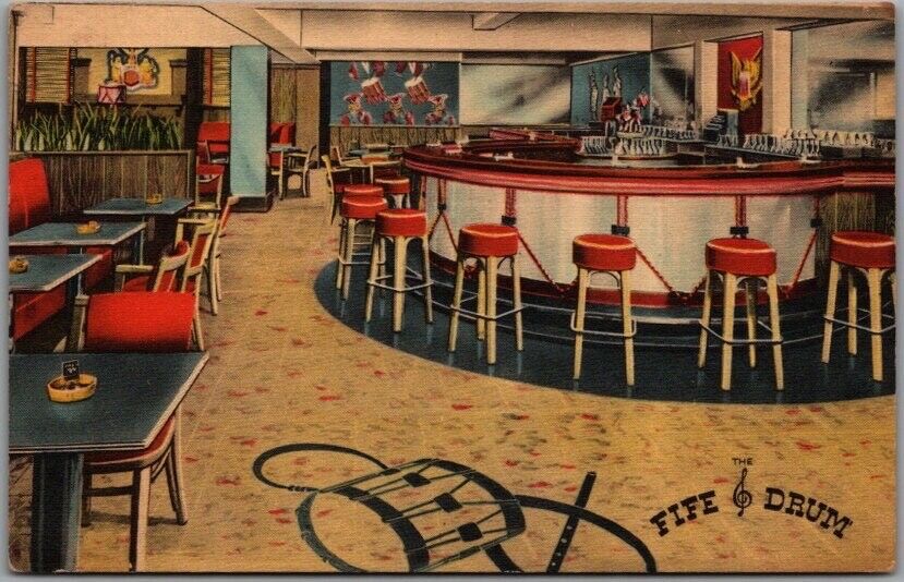 Plattsburg, New York Postcard Hotel Witherill FIFE & DRUM RESTAURANT Linen 1948