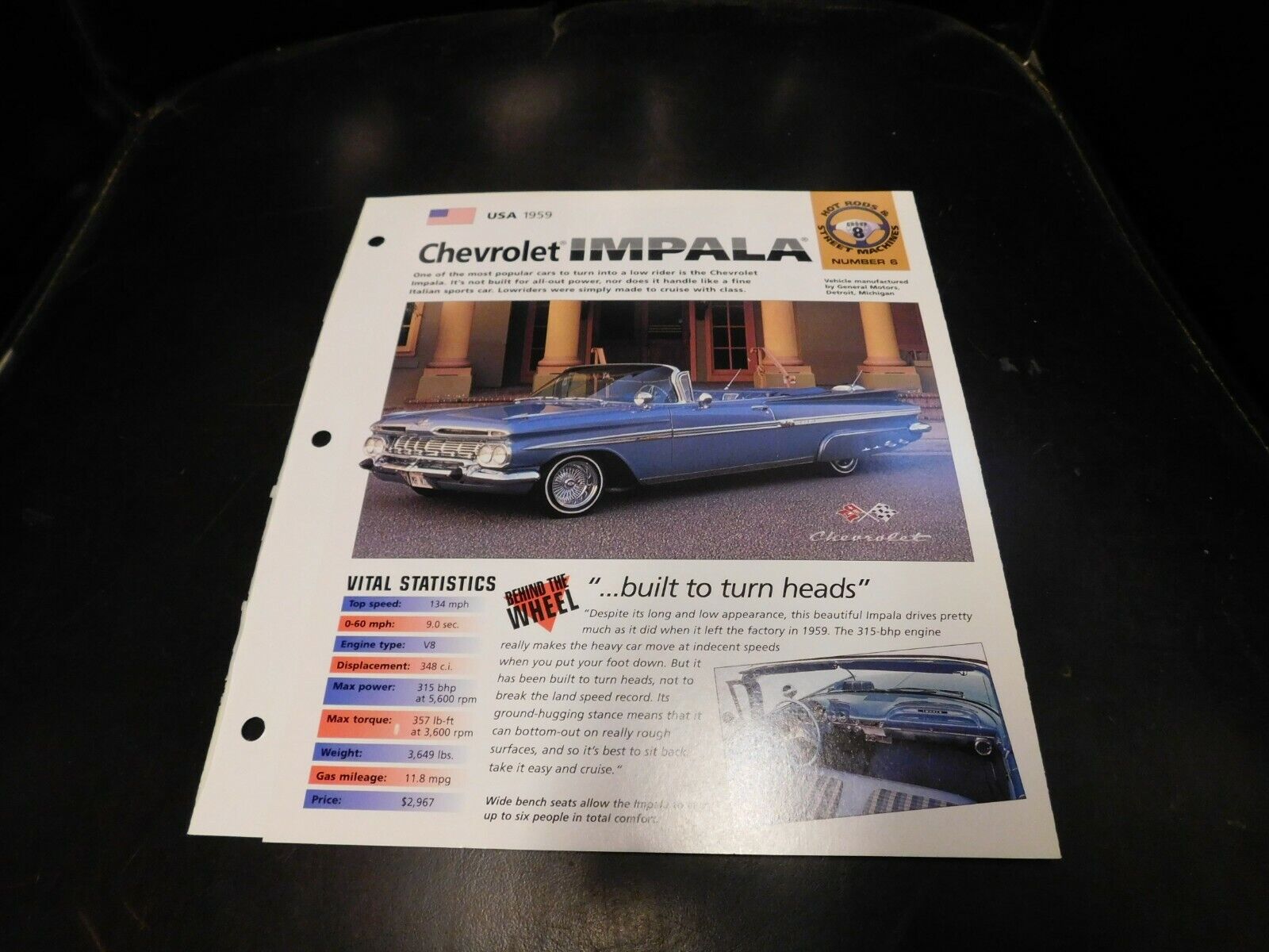 1959 Chevrolet Impala Spec Sheet Brochure Photo Poster 