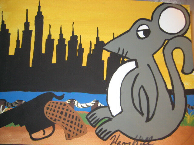HENRY HILL GOODFELLA ORIGINAL PAINTING  RAT WITH GUN RAT IN THE CITY