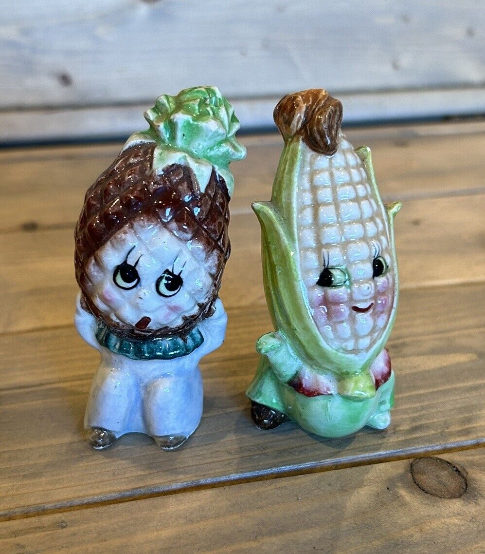 Vintage Anthropomorphic Corn and Pineapple Salt & Pepper Shakers - 1950's Japan