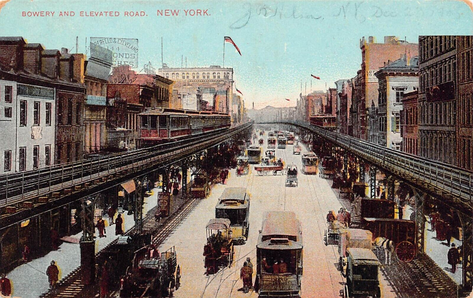 New York City Manhattan The Bowery Railroad Train Station Harlem Vtg Postcard B4