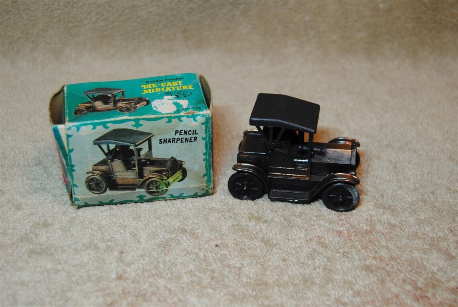 Old Antique Finished Die-Cast Car Miniature Pencil Sharpener in Box Hong Kong