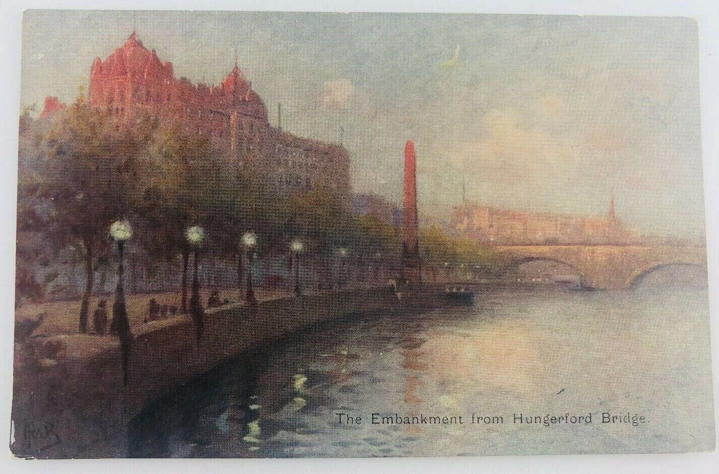Vintage London England UK The Embankment from Hungerford Bridge River Thames 
