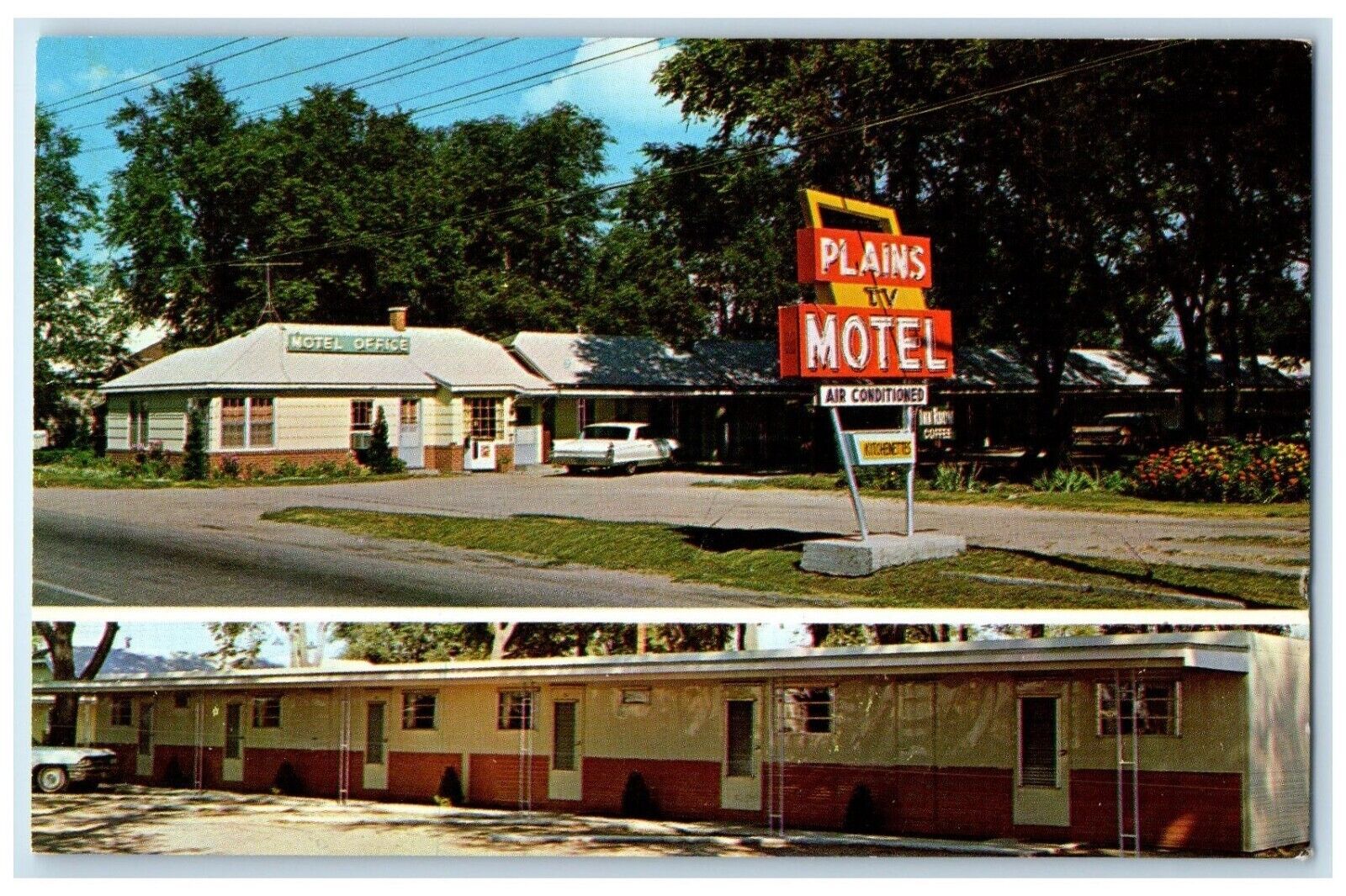 c1950s Plains Motel Roadside North Platte Nebraska NE Dual View Vintage Postcard