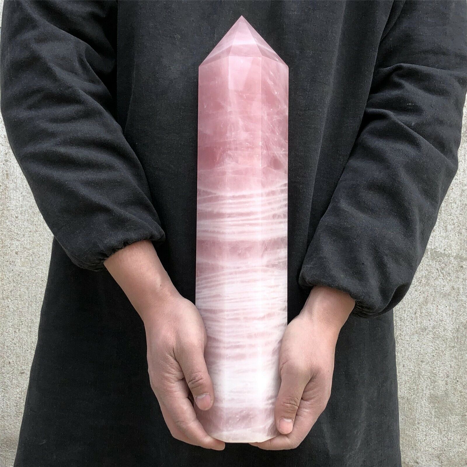 12.32LB TOP Natural pink rose obelisk quartz carved crystal wand point healing