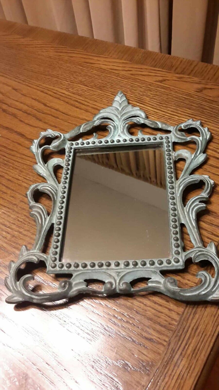  Cast Iron Art Nouveau Ornate Stand Up Picture Frame With Mirror 12\