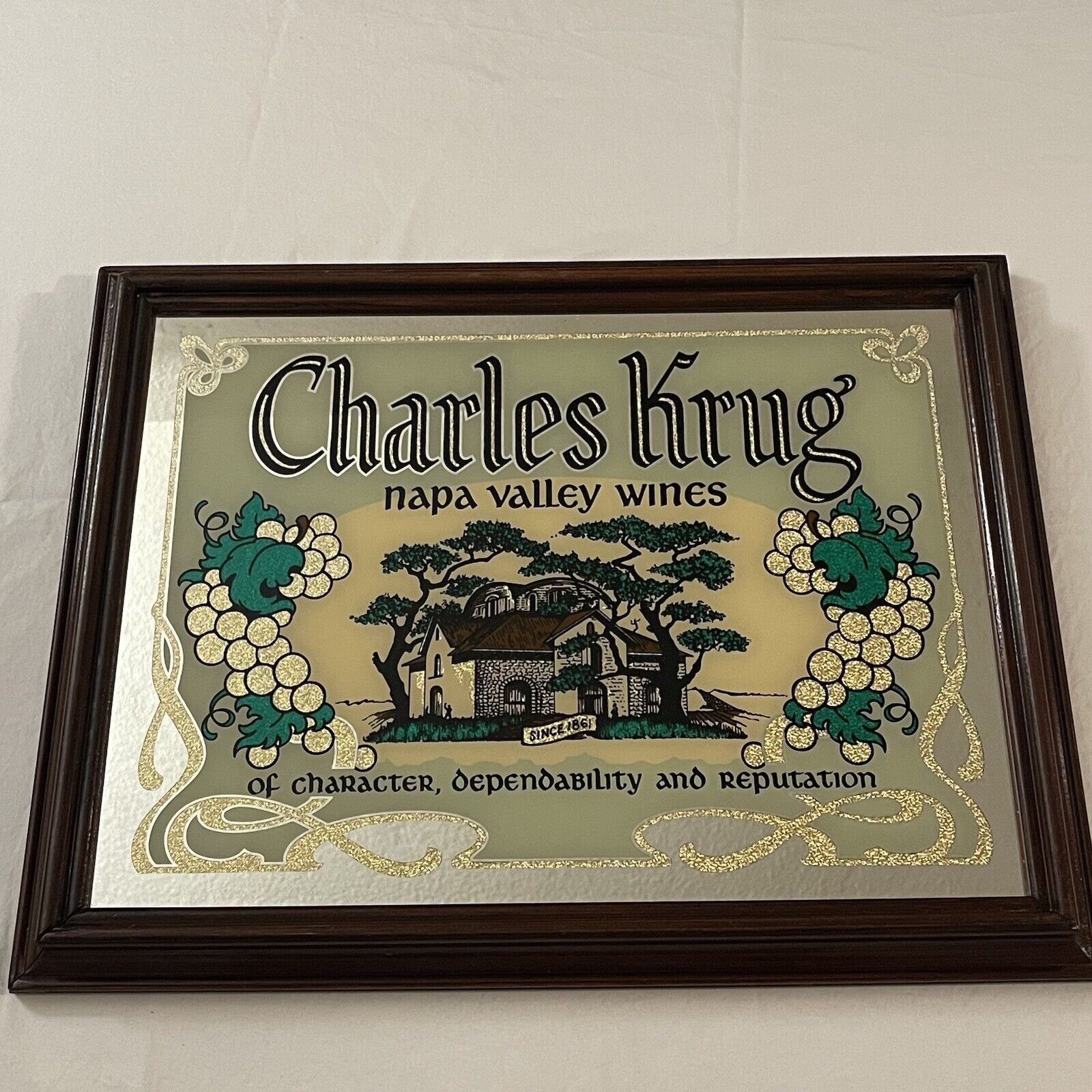 Charles Krug Napa Valley Wines Art SignMirror Framed Rare