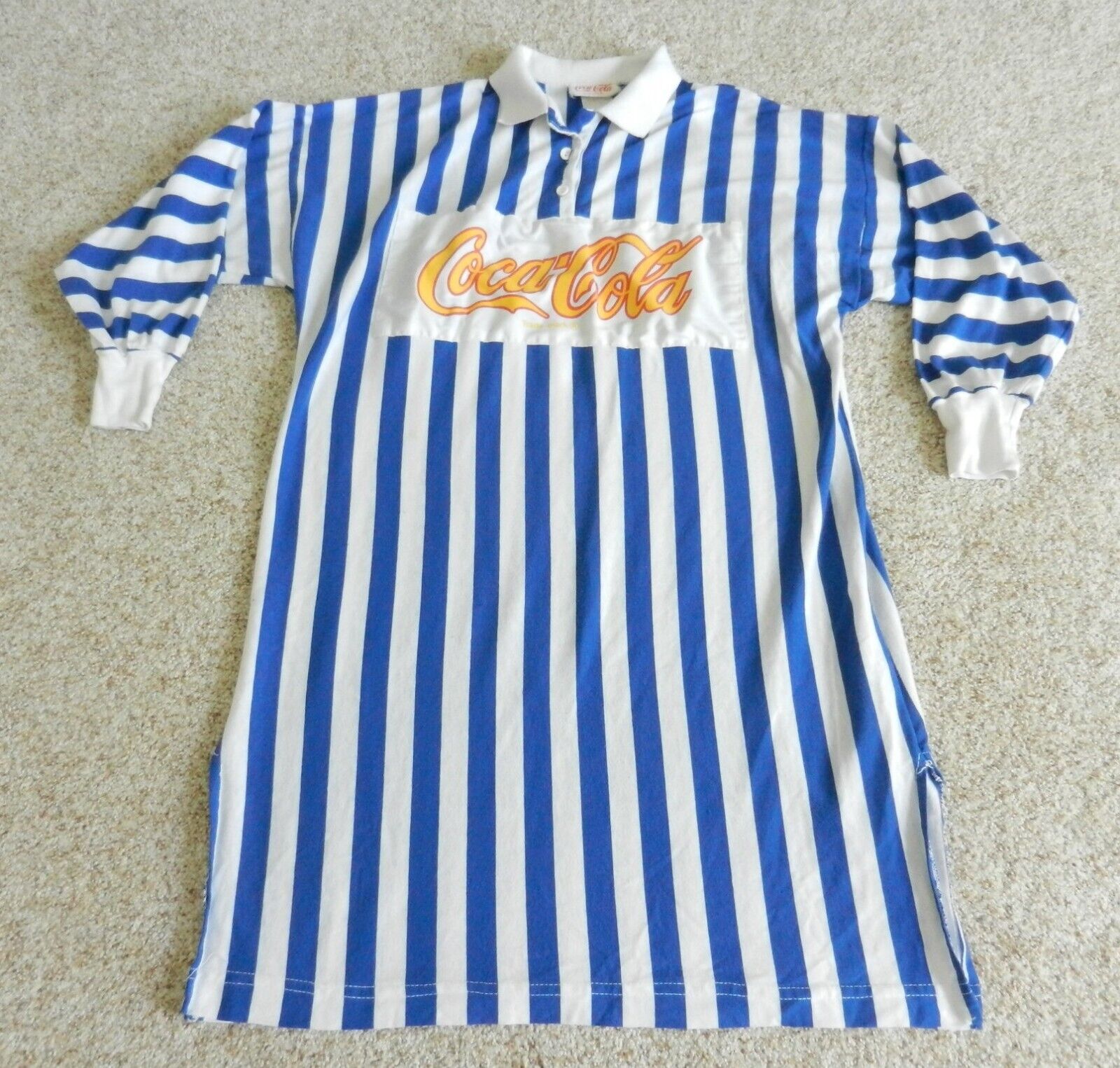 Vintage Rugby style Coca Cola blue/white sleep shirt with collar