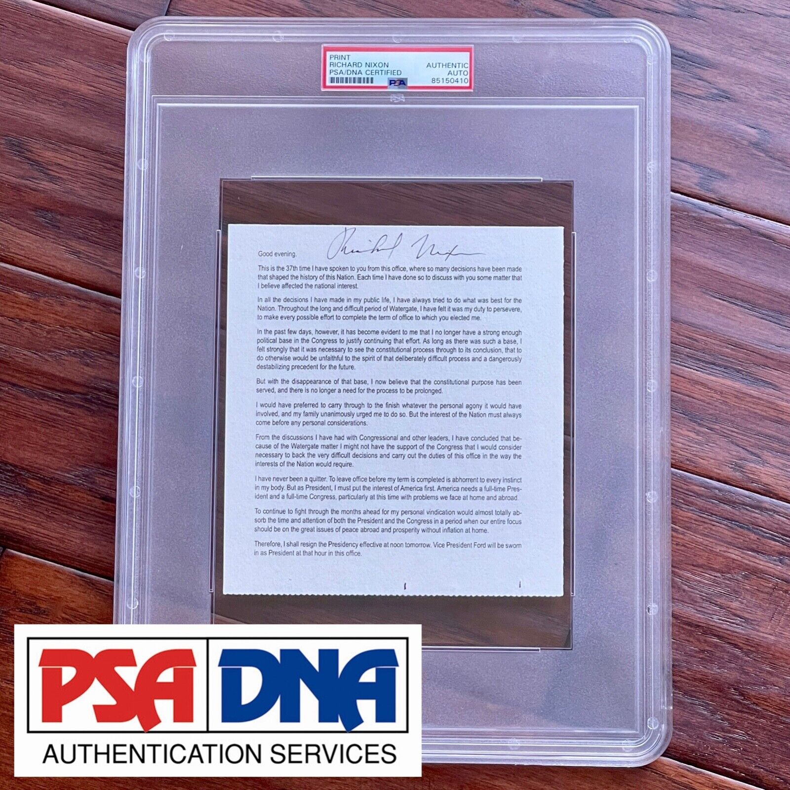 RICHARD NIXON * PSA/DNA * Autograph RESIGNATION SPEECH Signed Slab