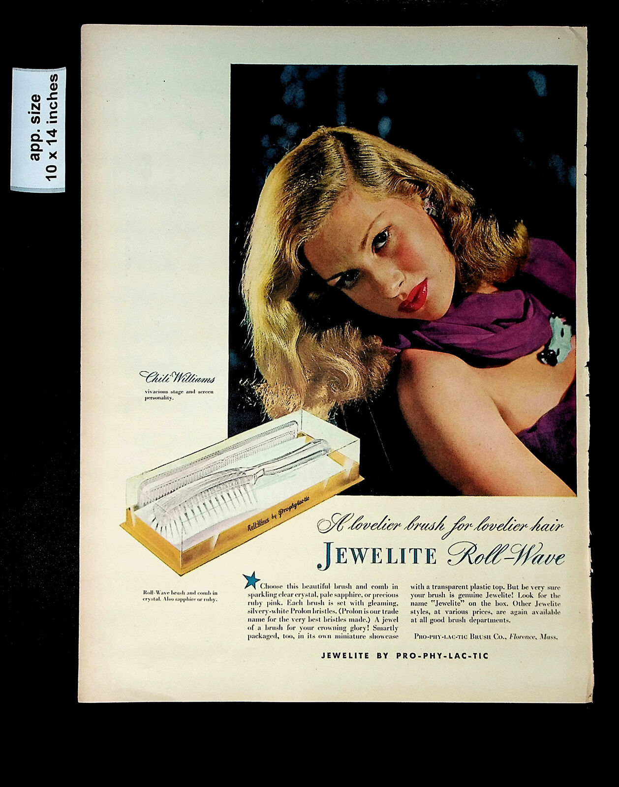1946 Jewelite Roll Wave Brush Pretty Blonde In Dress Vintage Print Ad 40135