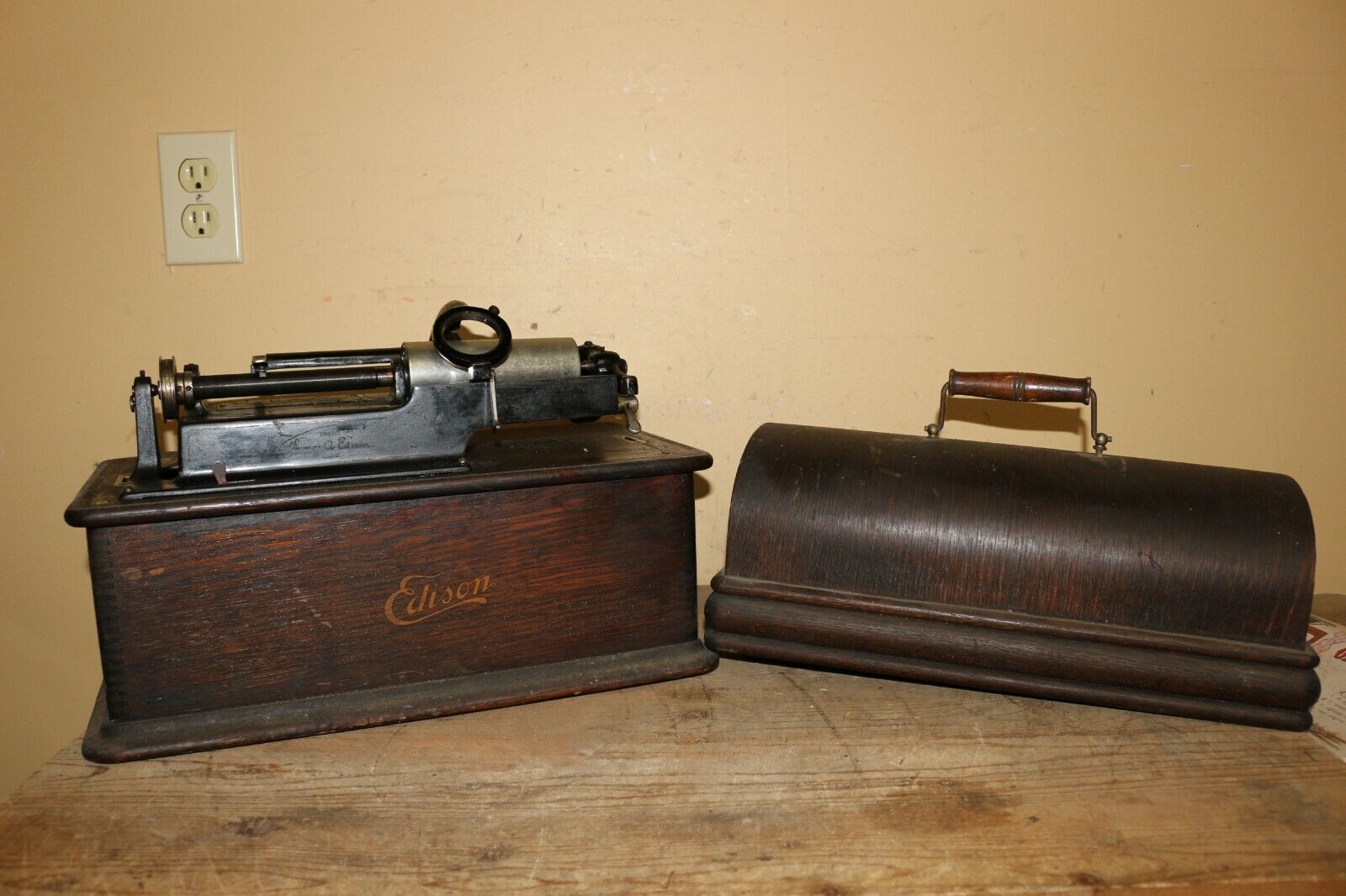 Antique 1906 Edison Home Cylinder Record Oak Phonograph