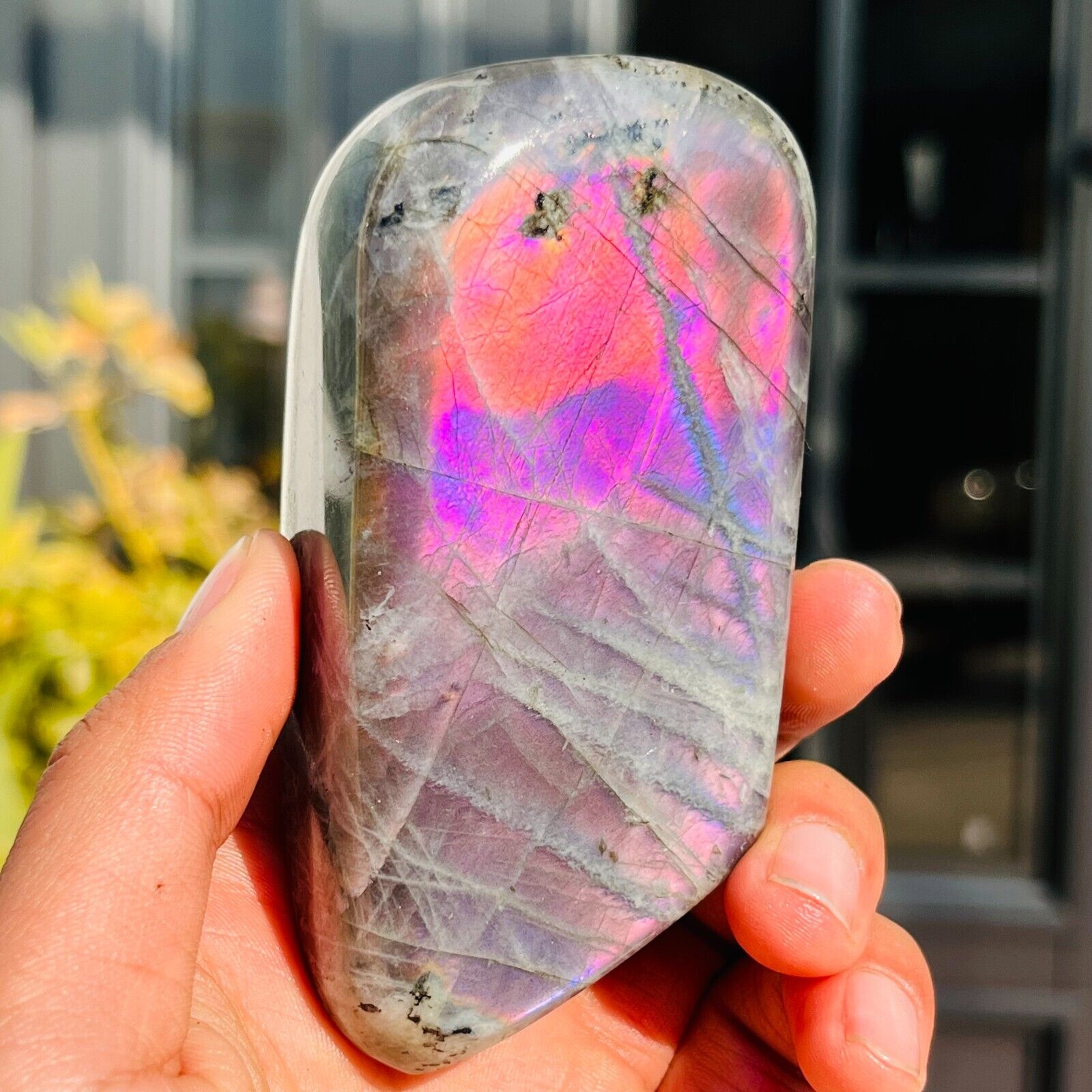 280g Natural Purple Flash Labradorite Quartz Crystal Freeform Mineral Healing