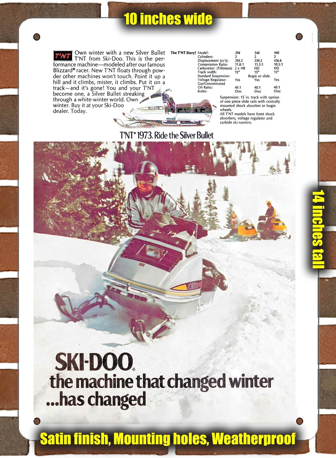 Metal Sign - 1973 Ski-Doo T\'NT Snowmobiles- 10x14 inches