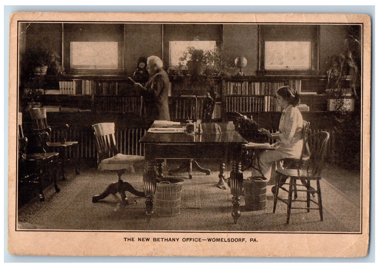 Womelsdorf Pennsylvania Postcard The New Bethany Office Interior c1920's Antique