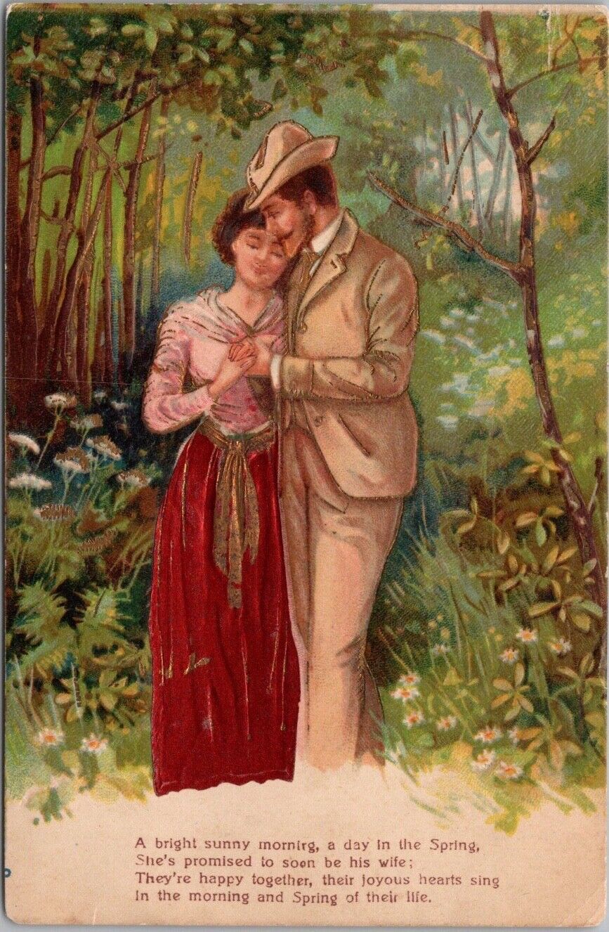 Vintage 1908 Romance Embossed Greetings Postcard \