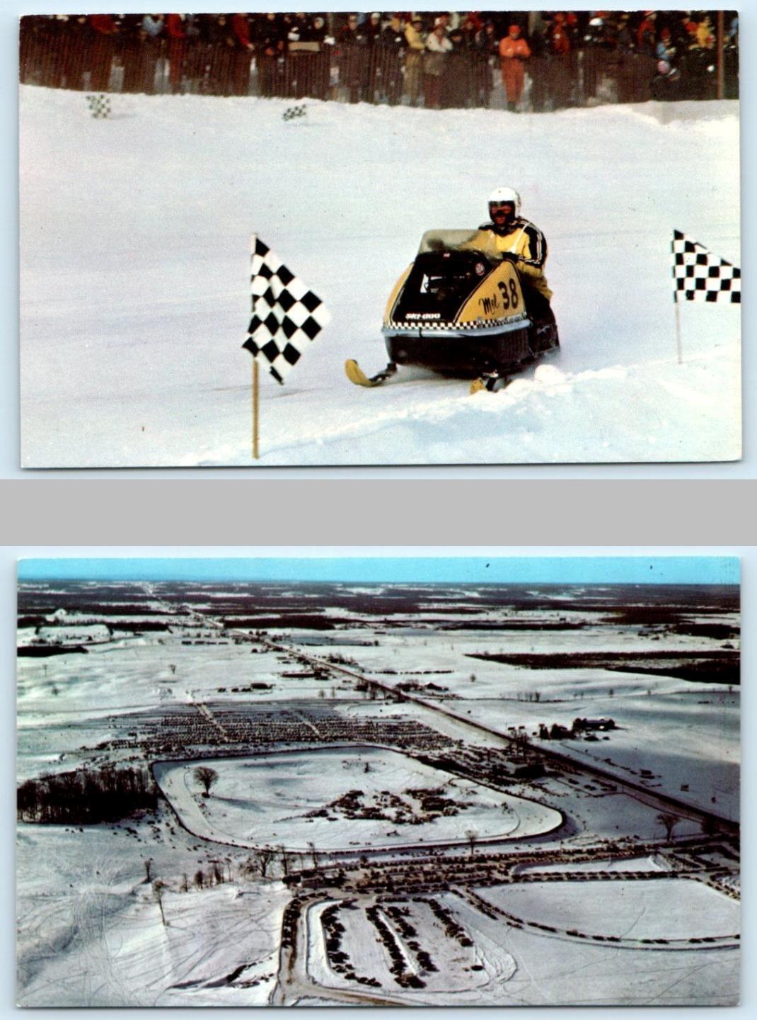 2 Postcards TRAVERSE CITY, MI ~ Annual T.C. 250 SNOWMOBILE RACE c1970s Michigan