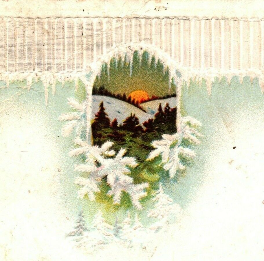 1916 Merry Christmas Embossed Postcard Winter Scene Ice Int\'l Art Pub.Co.