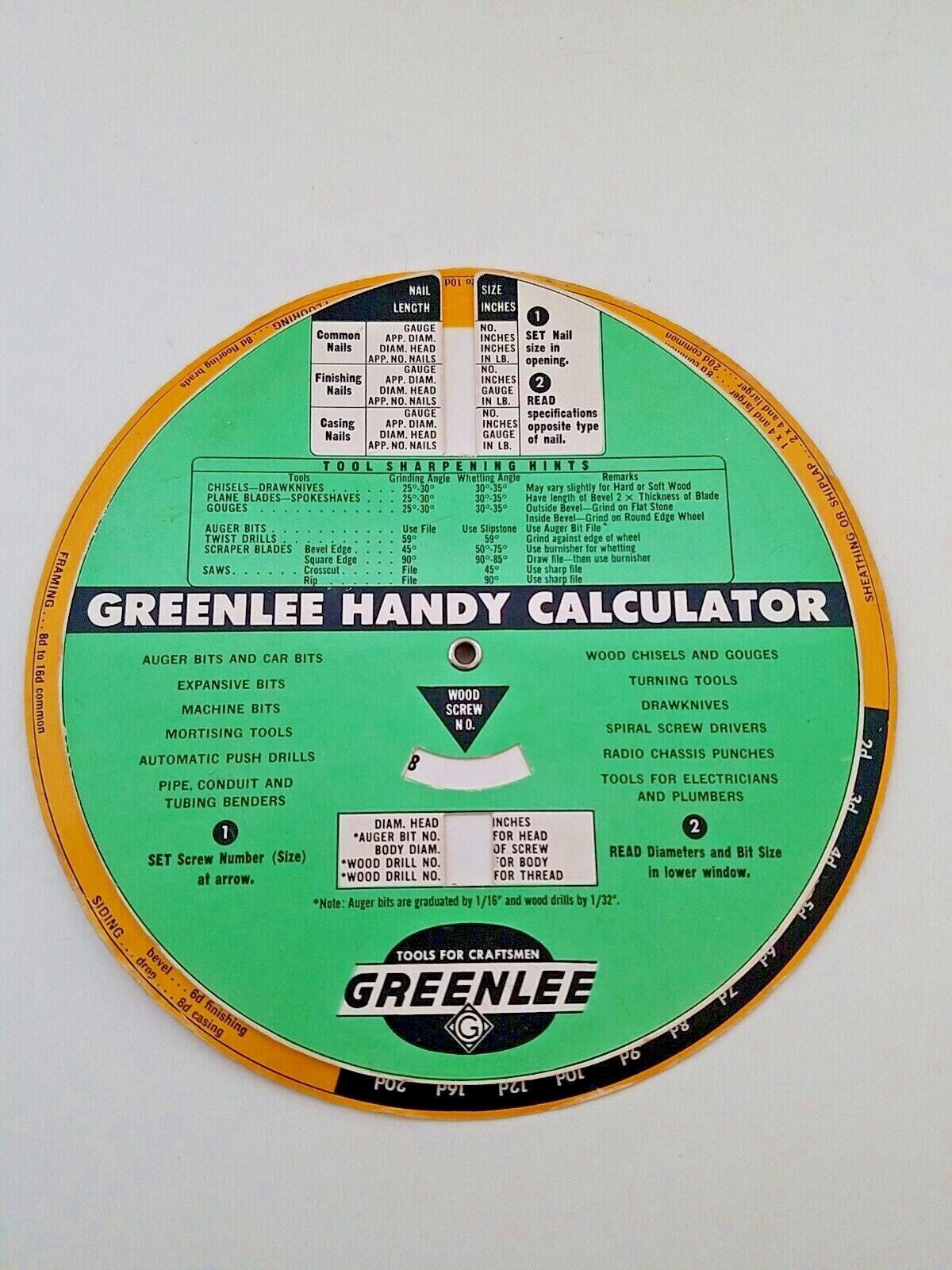 Vintage Greenlee Tools Handy Calculator 1951
