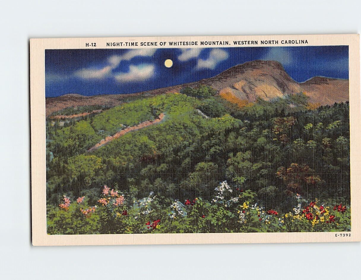 Postcard Night Time Scene of Whiteside Mountain Western North Carolina USA