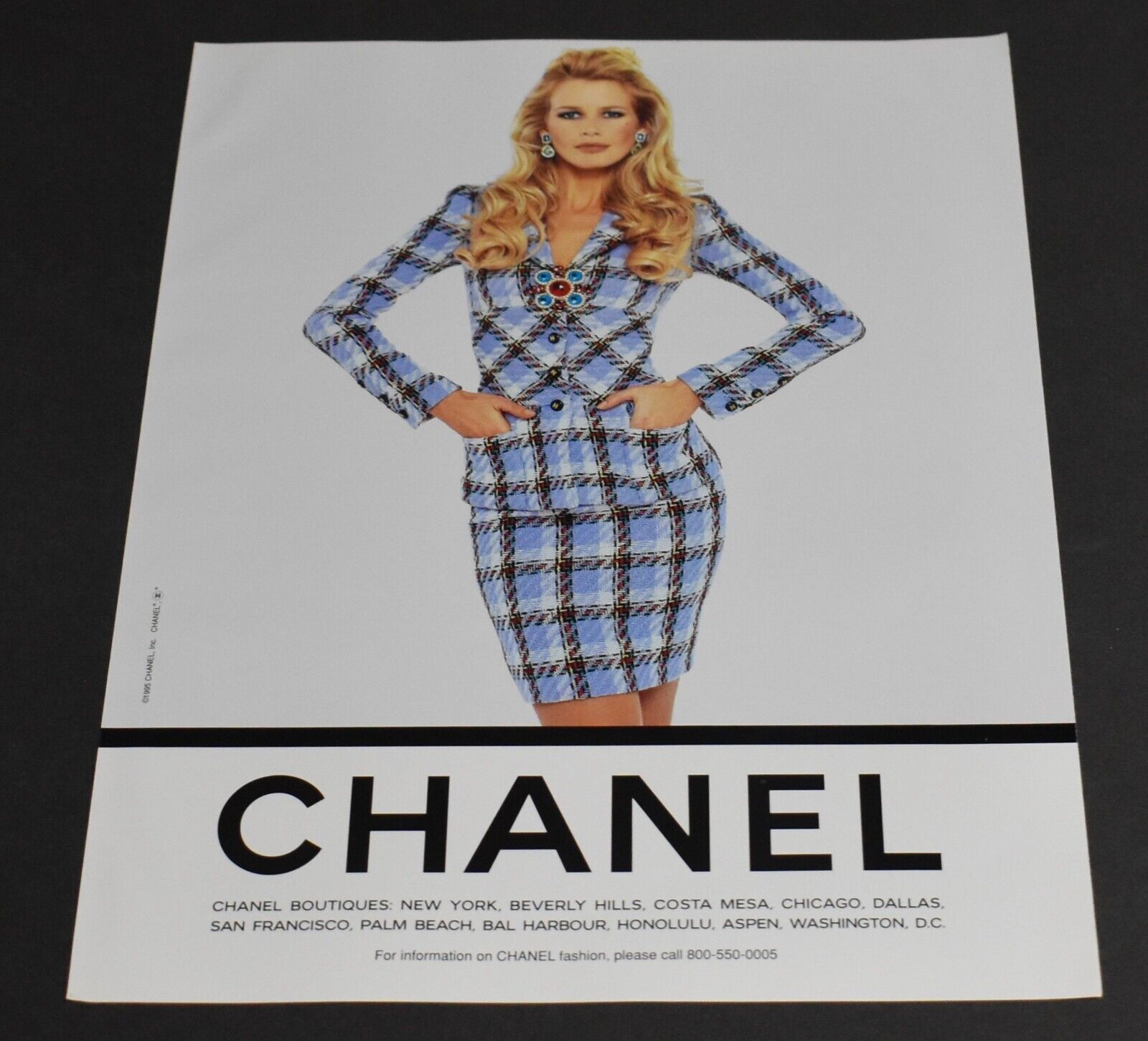 1995 Print Ad Sexy Chanel Blonde Lady Claudia Schiffer Skirt Beauty Art Fashion