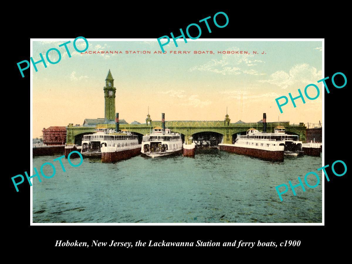 OLD LARGE HISTORIC PHOTO HOBOKEN NEW JERSEY THE LACKAWANNA FERRY STATION c1900