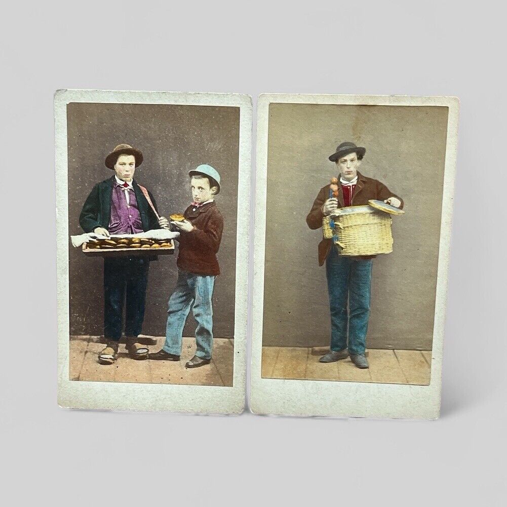 (2) Carlo Ponti Antique Photograph CDV Hand-Tinted From Italy 1870’s