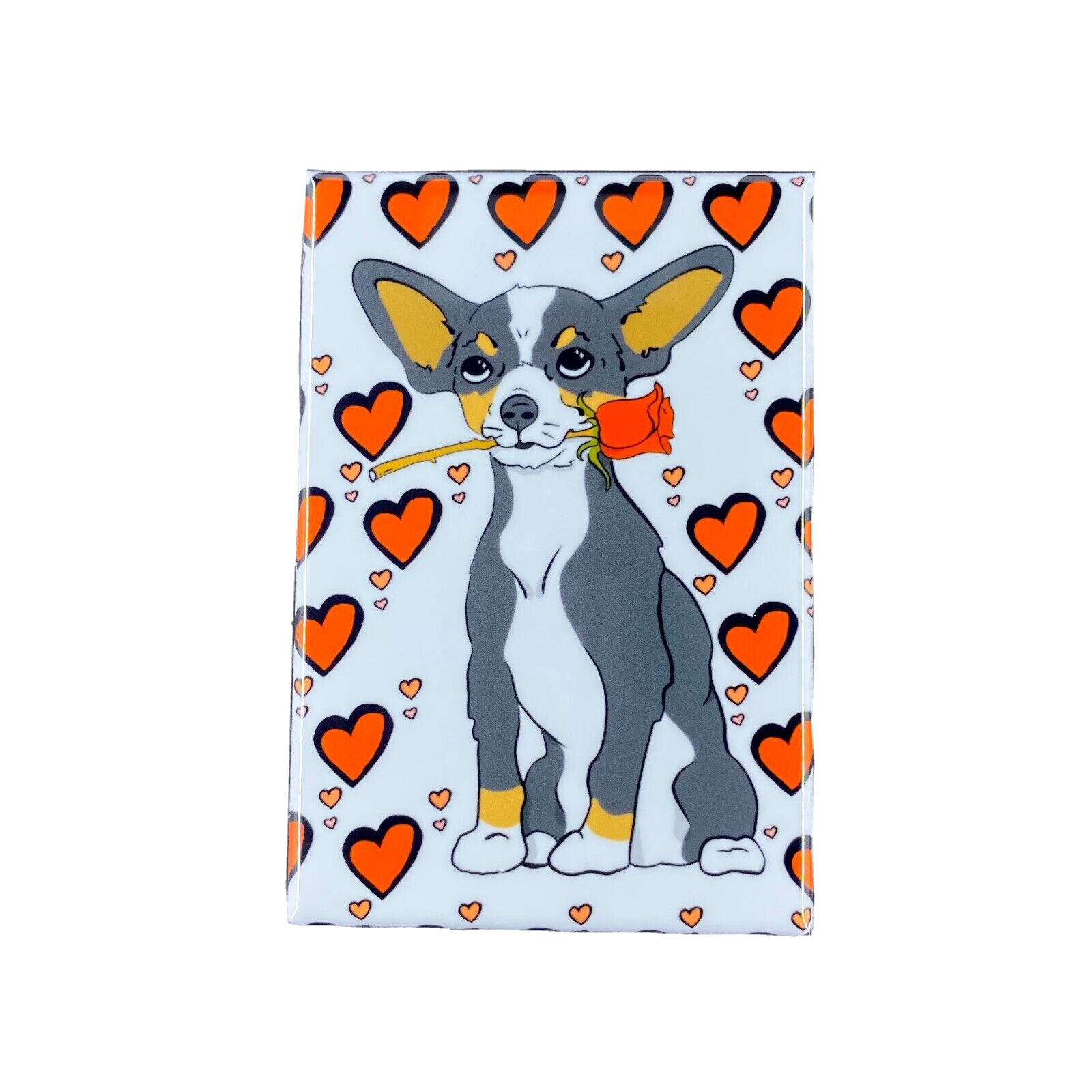 Black Tricolor Chihuahua Rose Magnet Valentine\'s Day Dog Decor Gift 2x3\