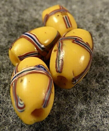 (4) Original French Cross Glass Indian Trade Beads Yellow 1700\'s A+ Quality