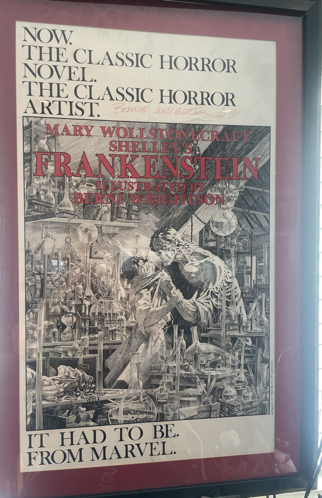 Marvel Comics Signed BERNIE WRIGHTSON  Frankenstein Poster 1992 Autographed