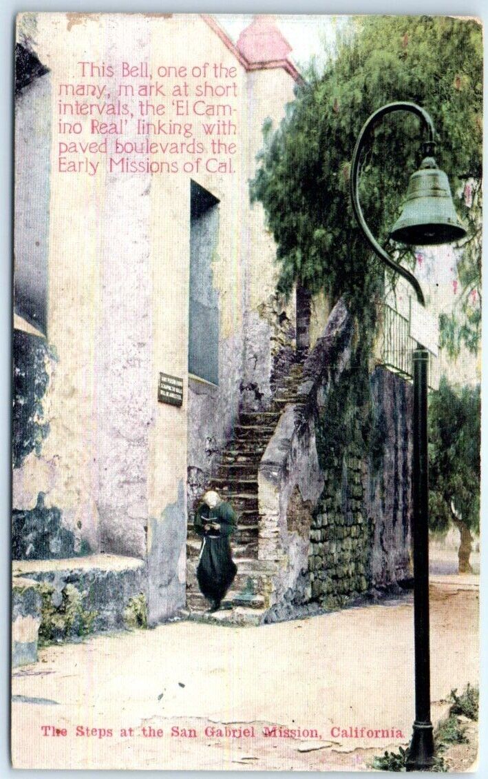 Postcard - The Steps at the San Gabriel Mission - San Gabriel, California
