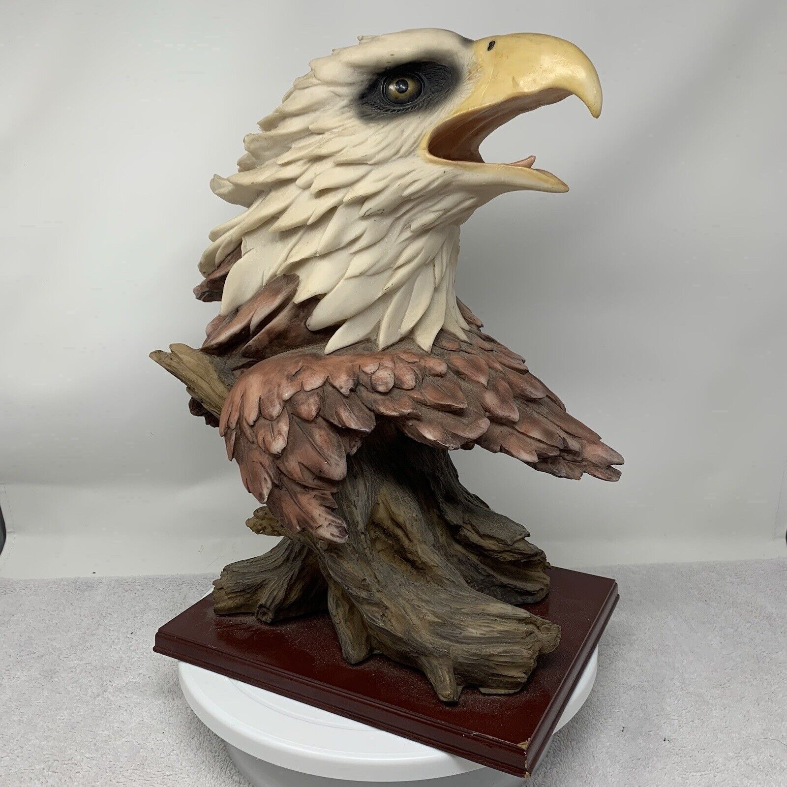 Vintage Meerchi Eagle Head Bust Statue 14 Inches Tall On Wooden Base MRH