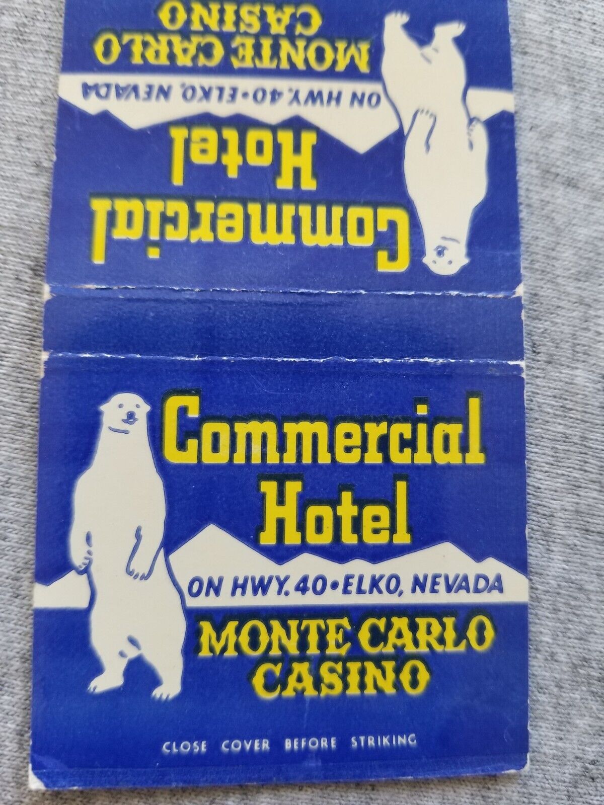 Vtg FS Matchbook Cover Elko NV Commercial Hotel Monte Carlo Casino Polar Bear 