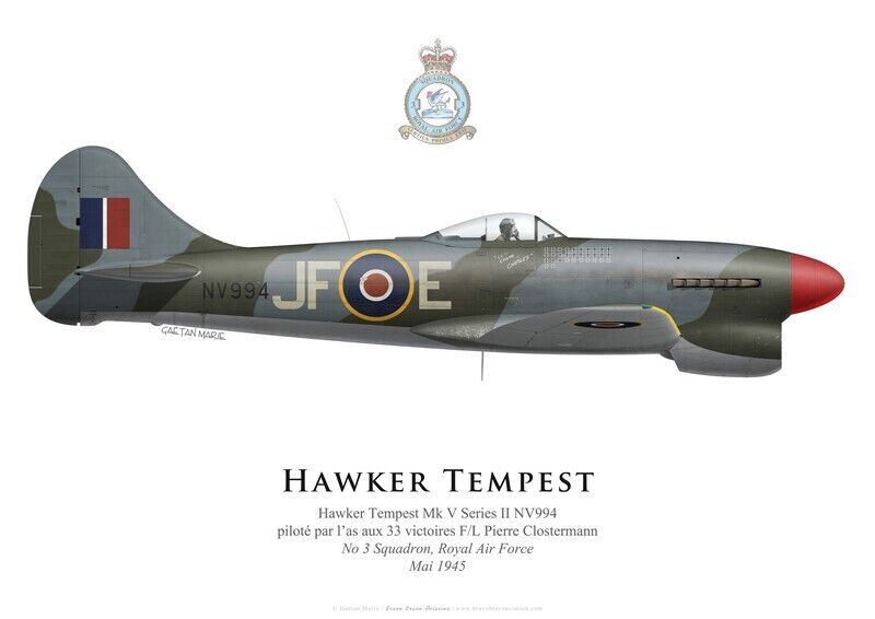 Print Hawker Tempest V, F/L Pierre Clostermann, 3 Squadron, RAF (by G. Marie)
