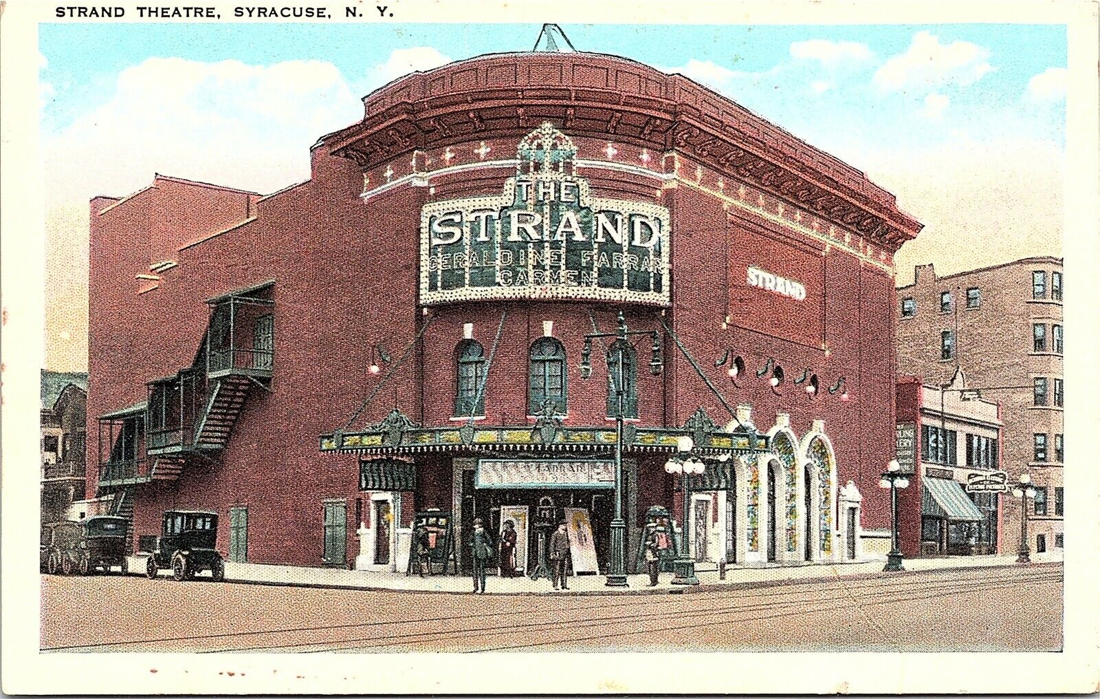 Postcard NY Syracuse Strand Theatre - WB - UNUSED - OLD CARS - 1917 A1