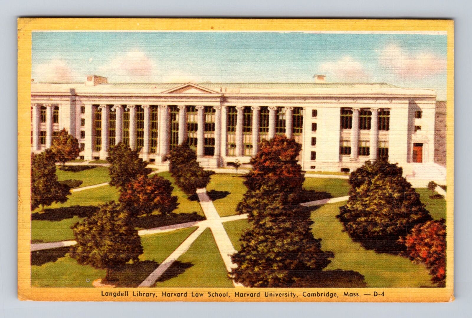 Cambridge MA-Massachusetts, Langdell Library, Harvard, Antique Vintage Postcard