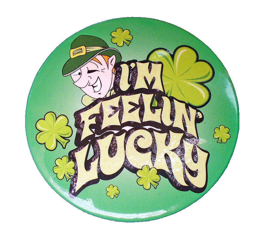 Novelty BUTTON PIN St Patrick Vintage I\'m Feelin\' Lucky Leprechaun IRISH Pinback