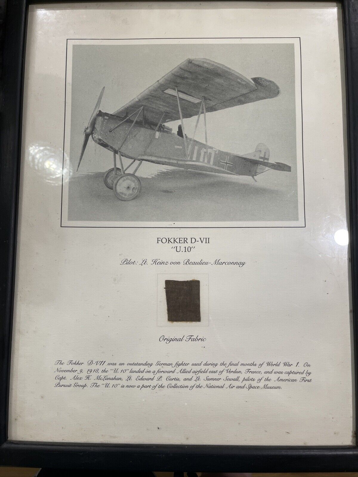 Fokker D-VII “U.10” POSTER AND ORIGINAL FABRIC